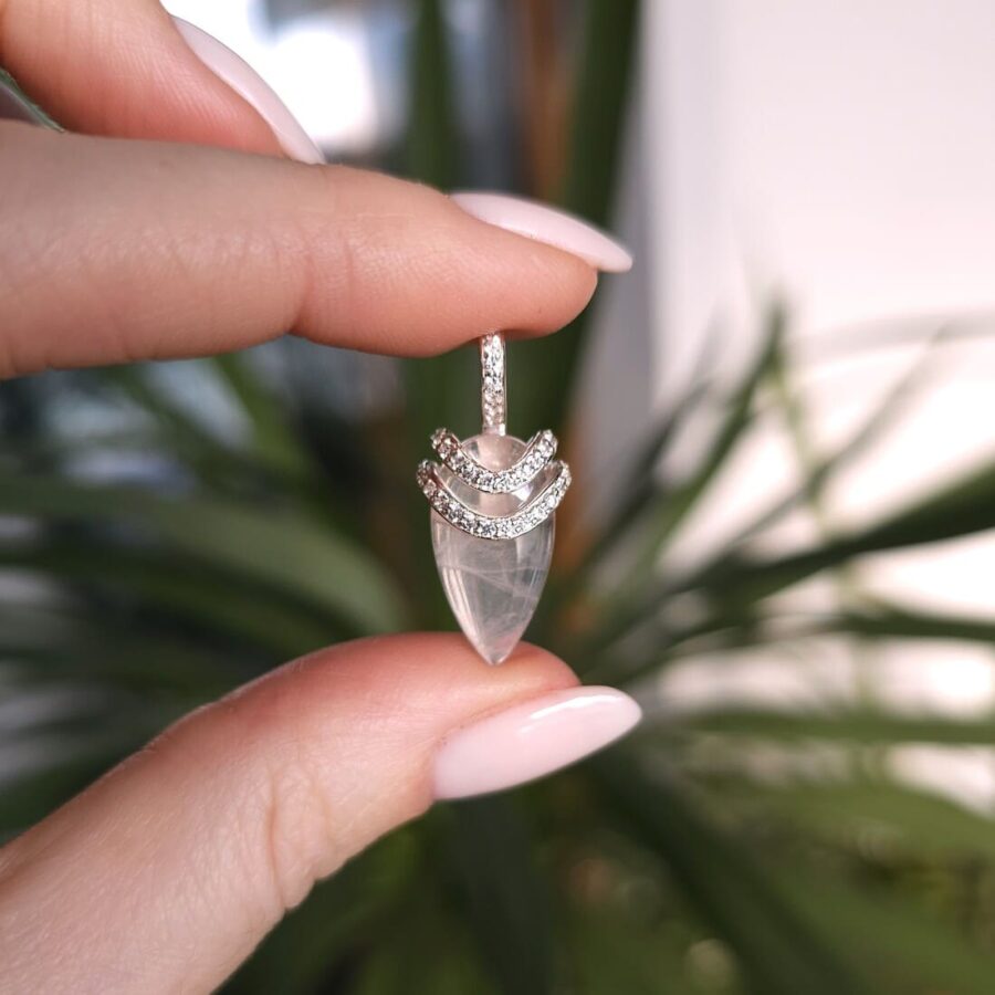 Silberne Damen-Halskette ANDROMEDA, Rosenquarz und weißer Topas