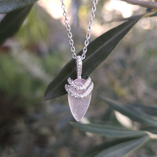 Silberne Damen-Halskette ANDROMEDA, Rosenquarz und weißer Topas