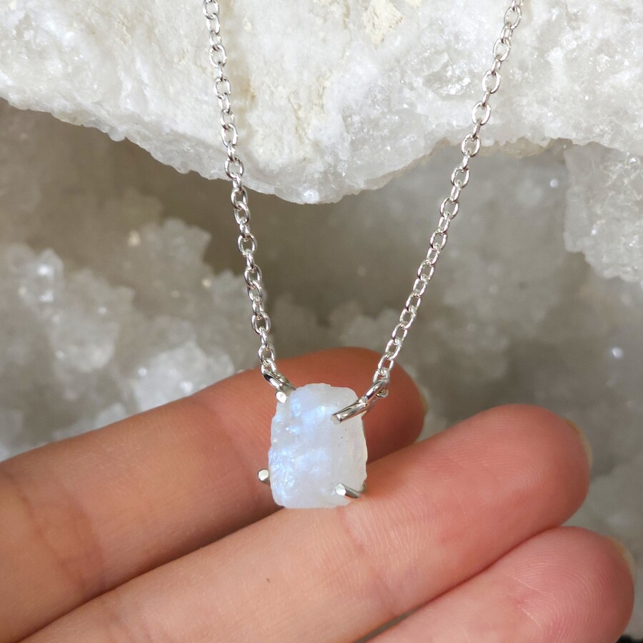 Damenhalskette aus Sterlingsilber RAW BEAUTY, Mondstein