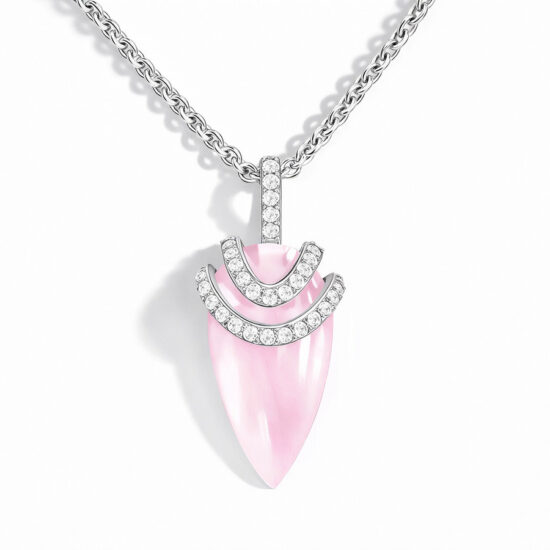 Silberne Damen-Halskette ANDROMEDA, Rosenquarz und weißer Topas