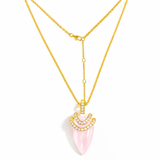 Silberne Damen-Halskette ANDROMEDA, Rosenquarz und weißer Topas