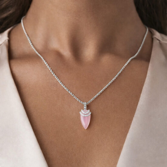 Silberne Damen-Halskette ANDROMEDA, Rosenquarz und weißer Topas