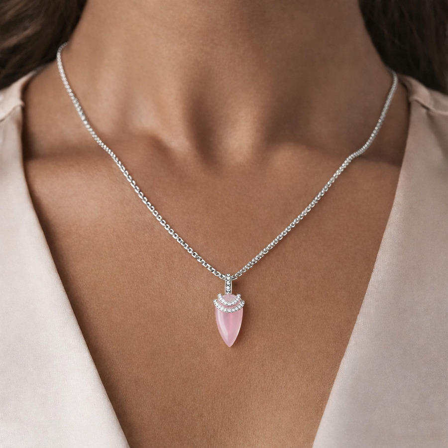 Silberne Damen-Halskette ANDROMEDA, Rosenquarz und weißer Topas