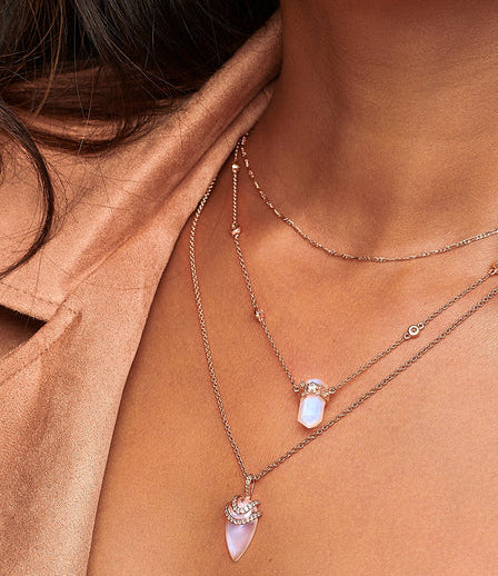 Silberne Damen-Halskette ANDROMEDA, Rosenquarz und weißer Topas