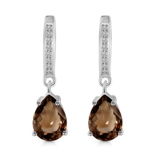 Ženski uhani iz srebra ZARIA, Dimni kremen in Beli Topaz