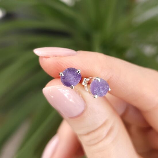 Ženski uhani iz srebra ZEN, Ametist