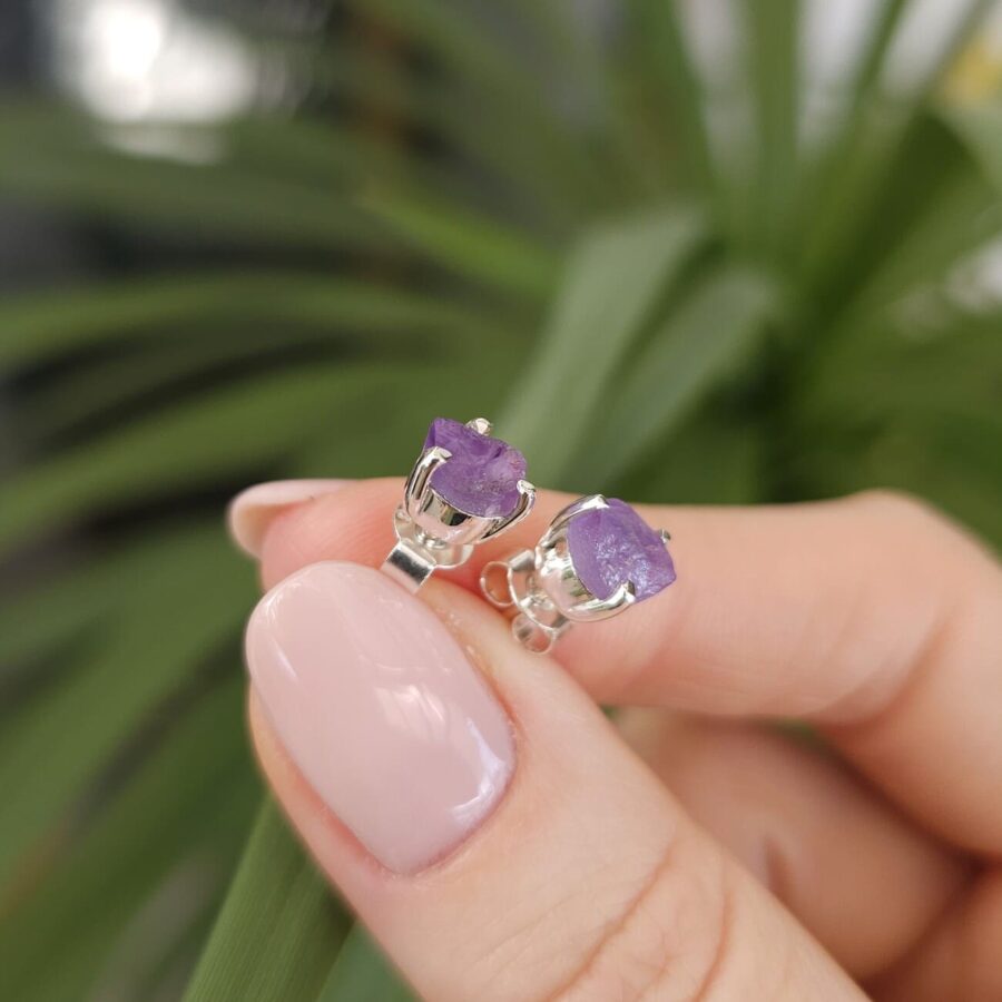 Ženski uhani iz srebra ZEN, Ametist