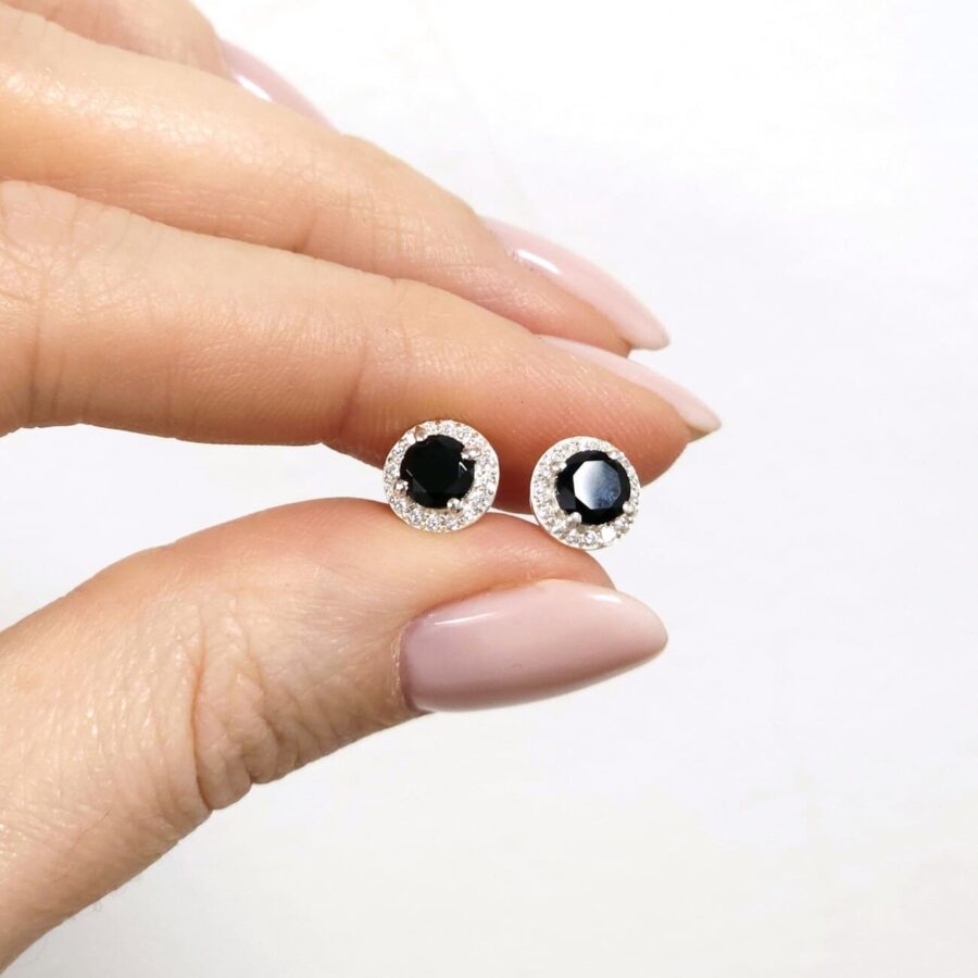 Ženski uhani iz srebra ANUBIS, Črni Oniks