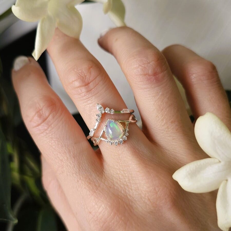 Prsten Lotus - Opal i bijeli topaz - Seraphina