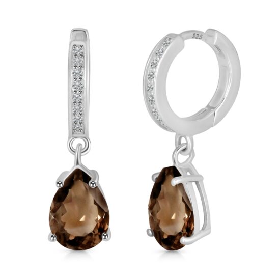 Ženski uhani iz srebra ZARIA, Dimni kremen in Beli Topaz