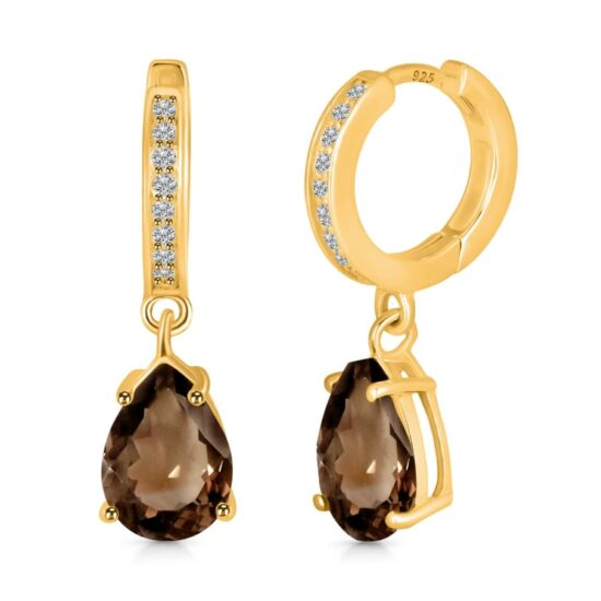 Ženski uhani iz srebra ZARIA, Dimni kremen in Beli Topaz