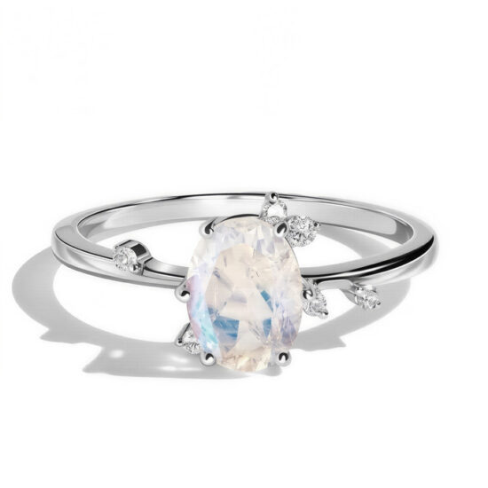 Ženski srebrni prsten TEMPEST, mjesečev kamen i bijeli topaz