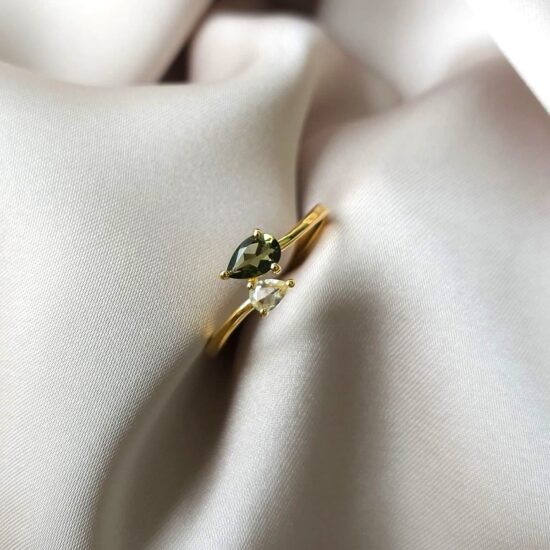 Prstan Solis - Moldavit in Libijski Zlati Tektit - Seraphina