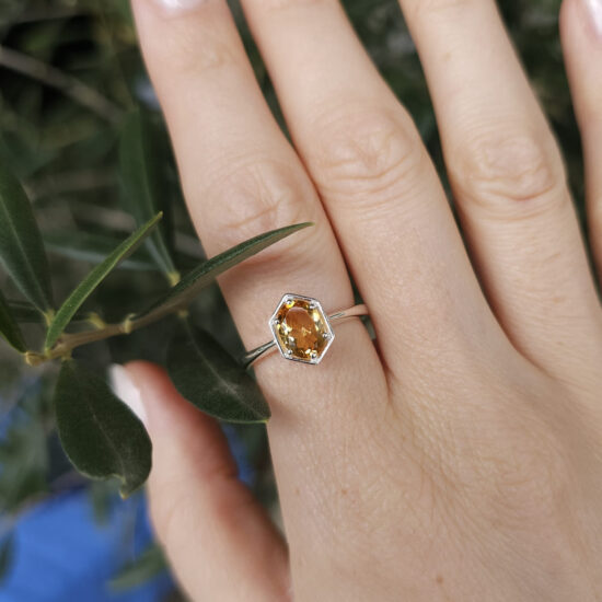 Ženski prstan iz srebra ORIENT, Citrin
