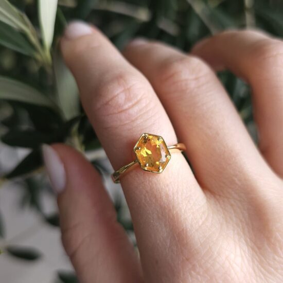 Ženski prstan iz srebra ORIENT, Citrin