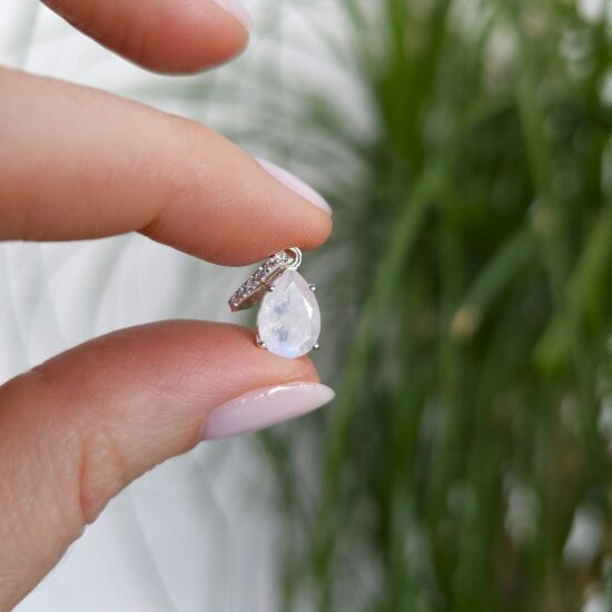 Damen Sterling Silber Anhänger BIRTHSTONE June, Mondstein und Weißer Topas