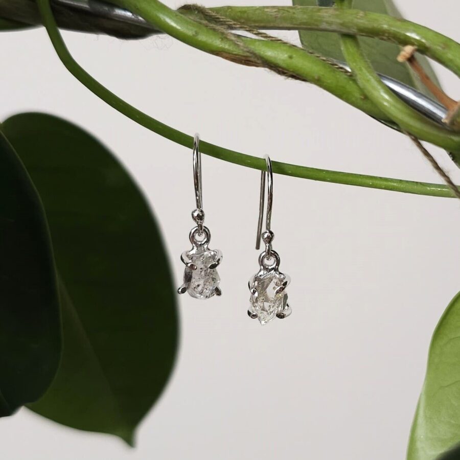 Ženski viseči uhani iz srebra SIRI, Herkimer diamant