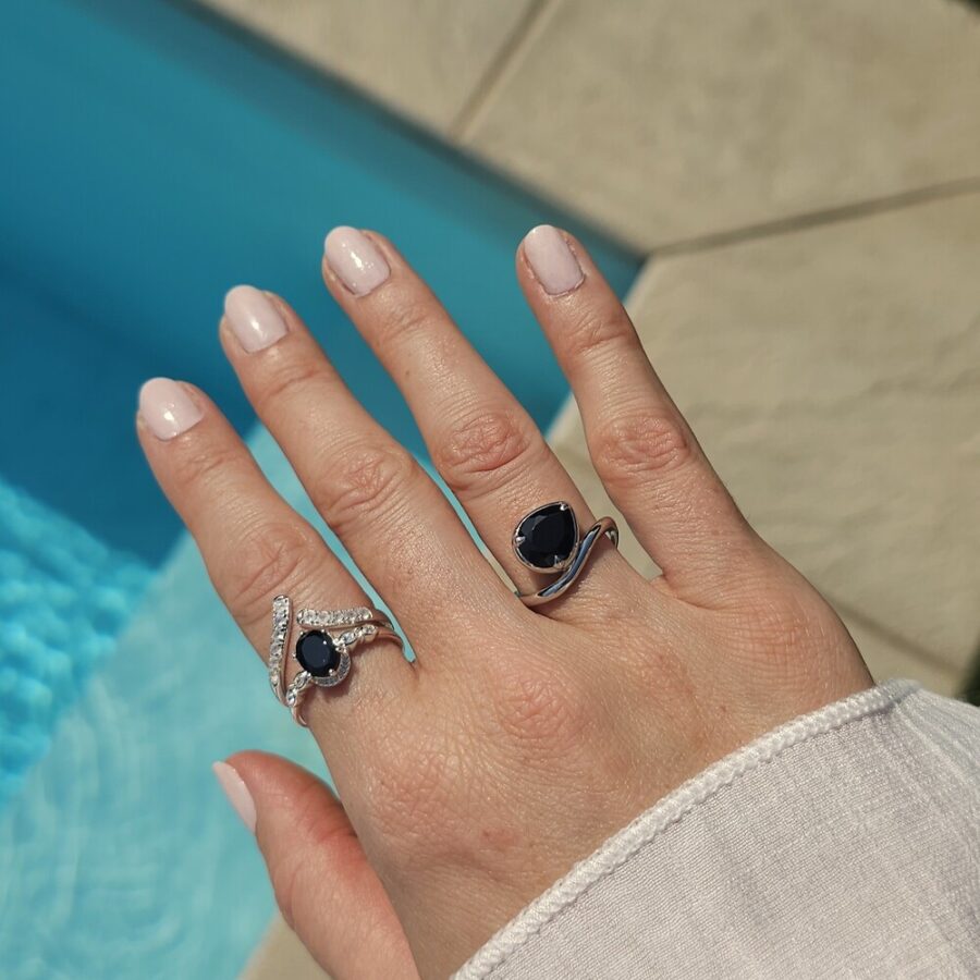 Ženski prstan iz srebra HARDYN, Črni Turmalin