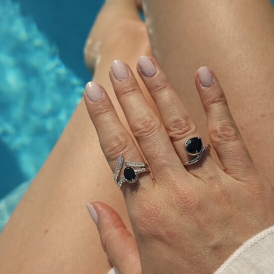 Ženski prstan iz srebra HARDYN, Črni Turmalin