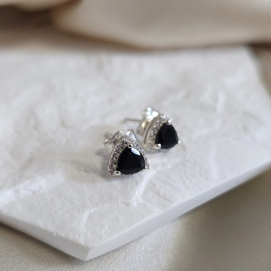 Ženski uhani iz srebra HATHOR, Črni Turmalin in Beli Topaz