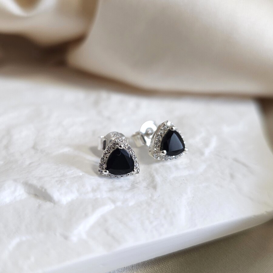 Ženski uhani iz srebra HATHOR, Črni Turmalin in Beli Topaz