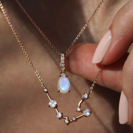 Damen Sterling Silber Anhänger BIRTHSTONE June, Mondstein und Weißer Topas