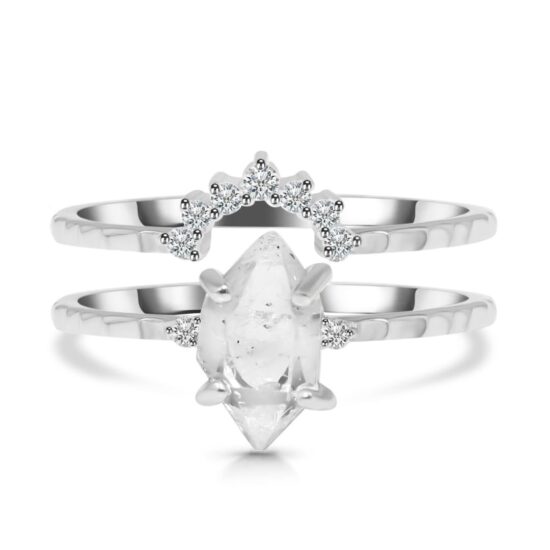 Ženski dvojni prstan iz srebra ARIANIS, Herkimer diamant in Beli Topaz