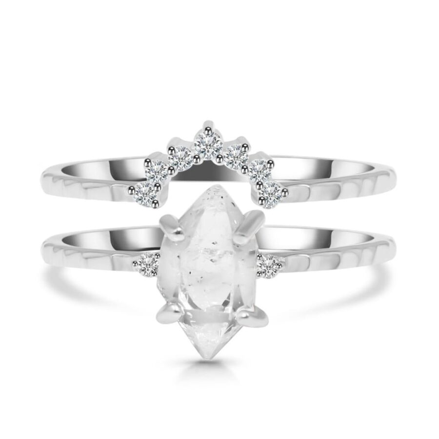 Ženski dvojni prstan iz srebra ARIANIS, Herkimer diamant in Beli Topaz