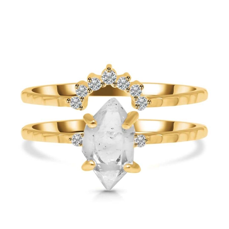 Ženski dvojni prstan iz srebra ARIANIS, Herkimer diamant in Beli Topaz