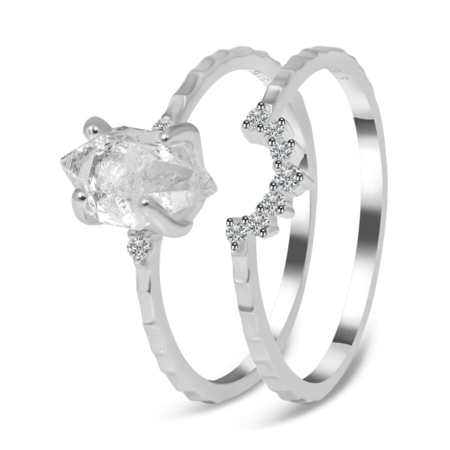 Ženski dvojni prstan iz srebra ARIANIS, Herkimer diamant in Beli Topaz