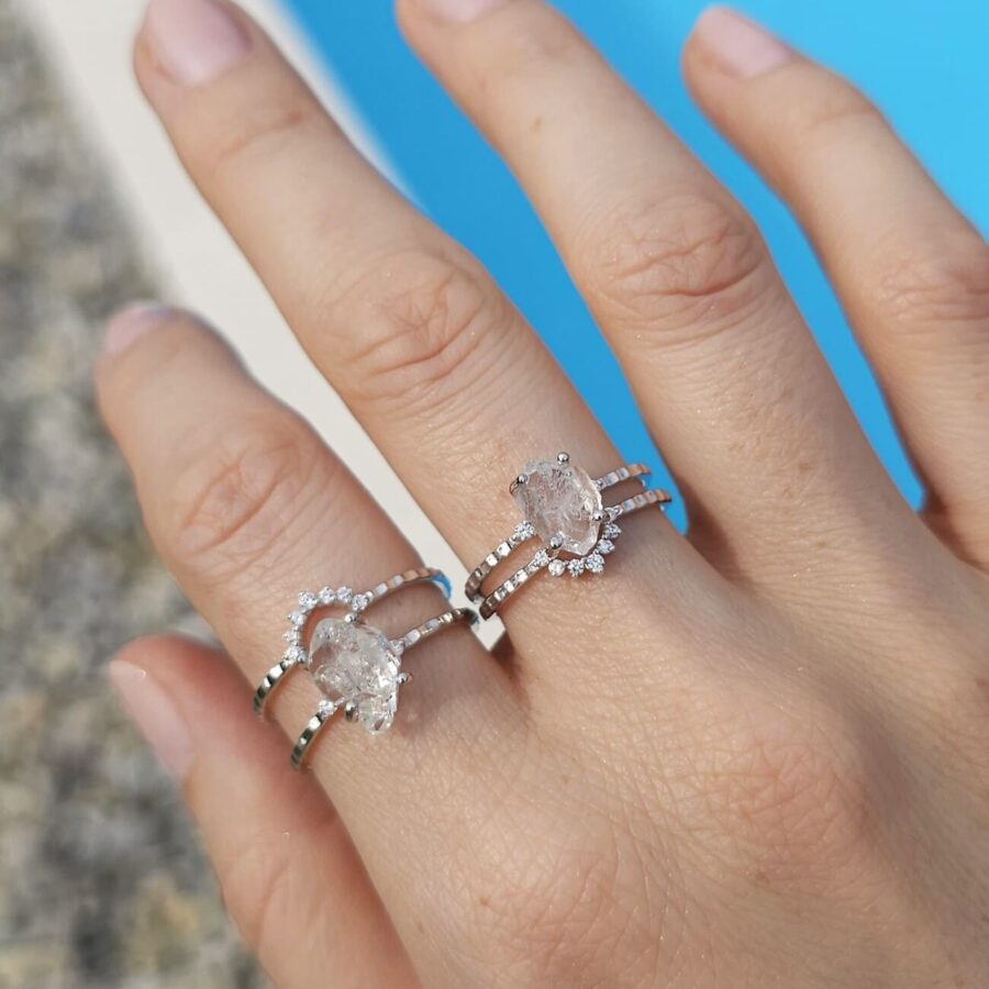 Ženski dvojni prstan iz srebra ARIANIS, Herkimer diamant in Beli Topaz