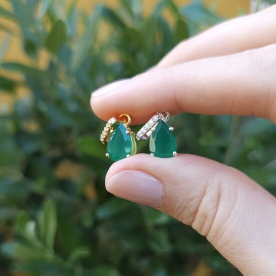 Ženski obesek iz srebra BIRTHSTONE Maj, Zeleni Oniks in Beli Topaz