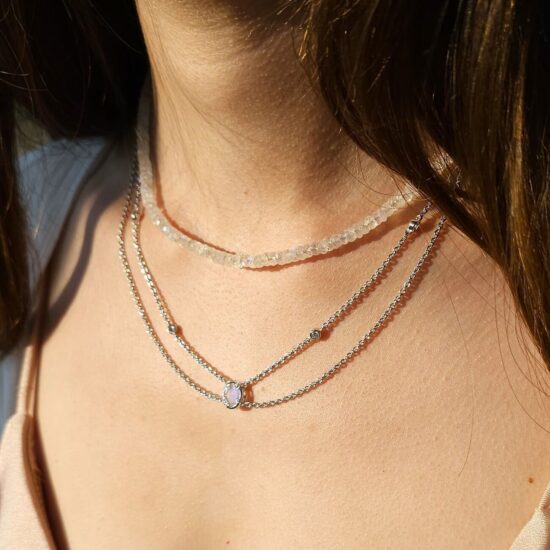 Ženski ALMIRA srebrni dvostruki lanac, mjesečev kamen i bijeli topaz