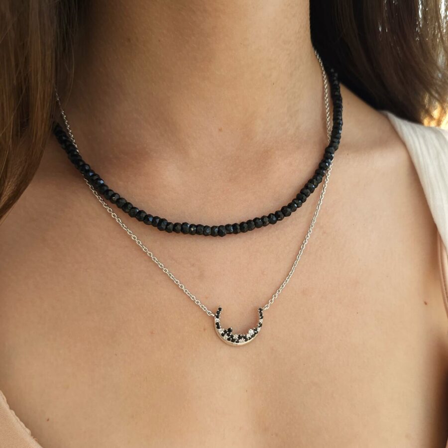 Ženska verižica iz srebra WILLOW, Črni Turmalin in Beli Topaz