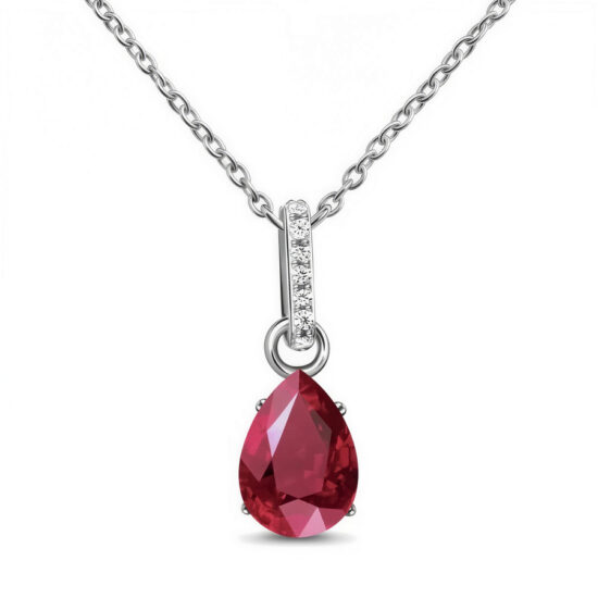 Ženski obesek iz srebra BIRTHSTONE Julij, Rubin in Beli Topaz