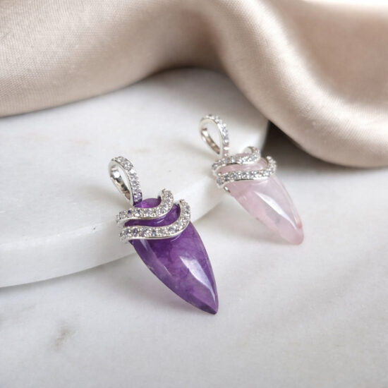 Ženska verižica iz srebra ANDROMEDA, Ametist in Beli Topaz