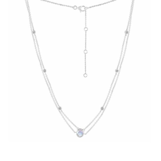 Ženski ALMIRA srebrni dvostruki lanac, mjesečev kamen i bijeli topaz
