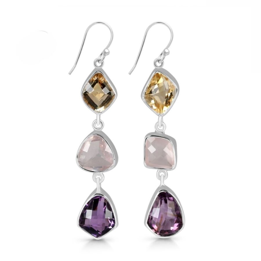 Silberne Damenohrringe TRINA, Citrin, Kornelstein und Amethyst