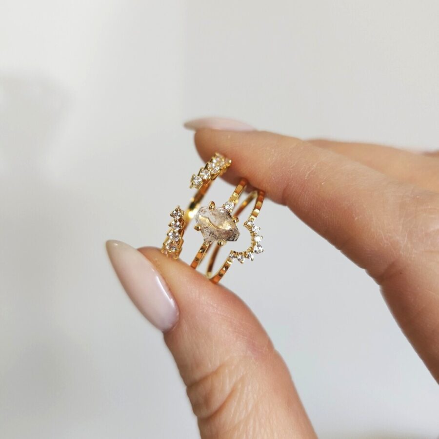 Ženski dvojni prstan iz srebra ARIANIS, Herkimer diamant in Beli Topaz