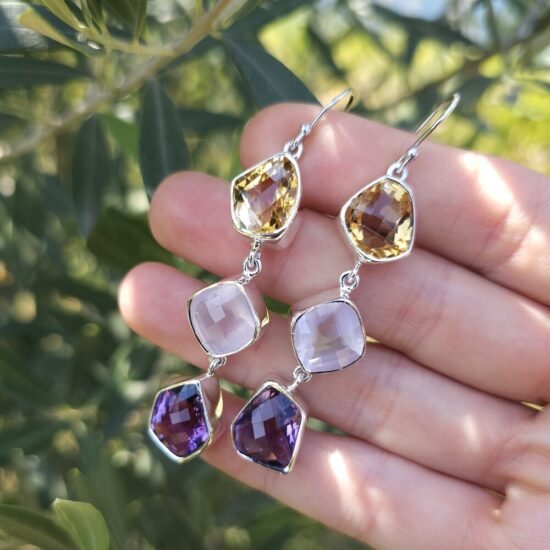 Silberne Damenohrringe TRINA, Citrin, Kornelstein und Amethyst