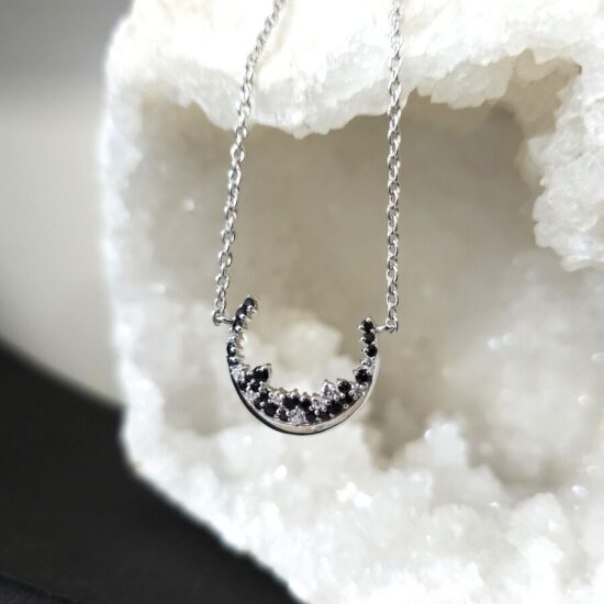 Ženska verižica iz srebra WILLOW, Črni Turmalin in Beli Topaz