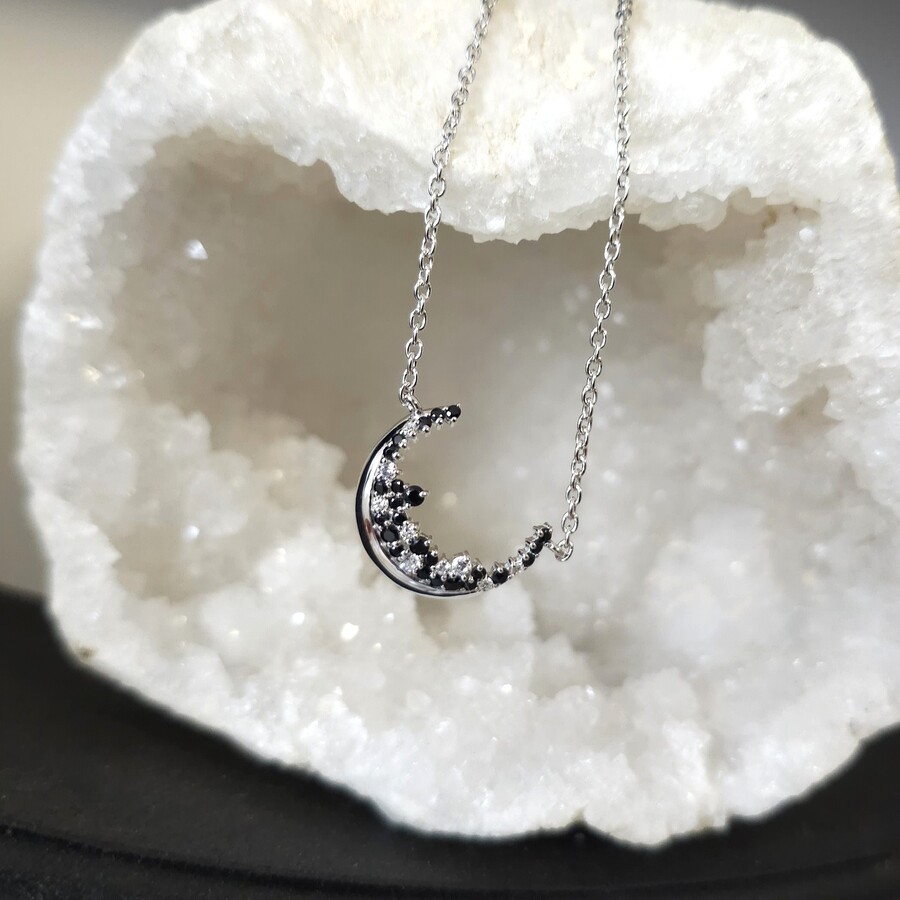 Ženska verižica iz srebra WILLOW, Črni Turmalin in Beli Topaz