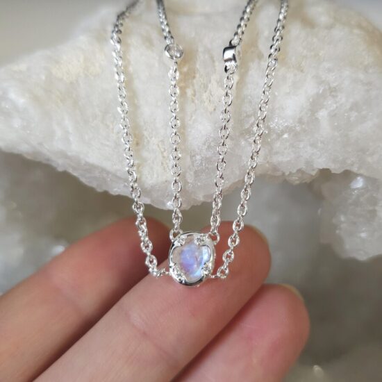 Ženski ALMIRA srebrni dvostruki lanac, mjesečev kamen i bijeli topaz