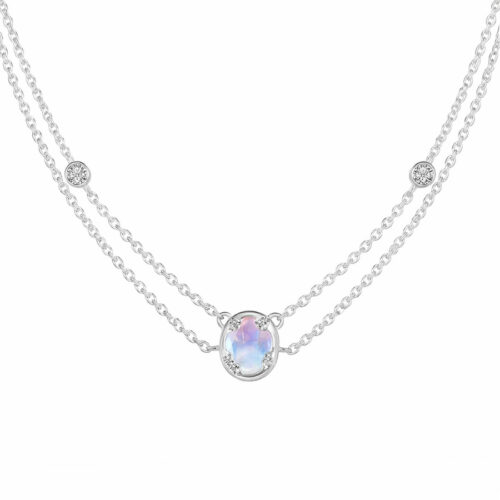 Ženski ALMIRA srebrni dvostruki lanac, mjesečev kamen i bijeli topaz