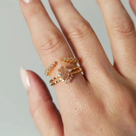 Ženski dvojni prstan iz srebra ARIANIS, Herkimer diamant in Beli Topaz