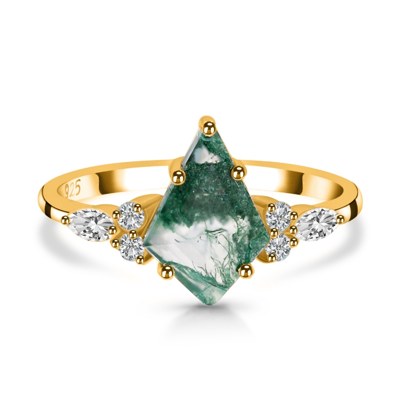 ANARI srebrni ženski prsten, Moss Agate