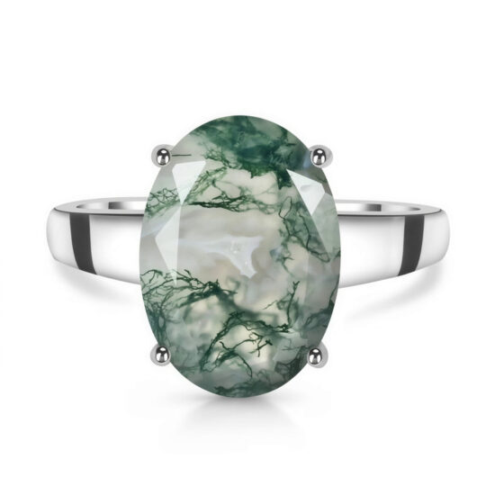 Ženski srebrni prsten SANSA, Moss Agate
