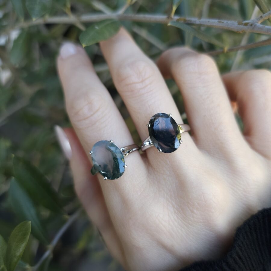 Ženski srebrni prsten SANSA, Moss Agate