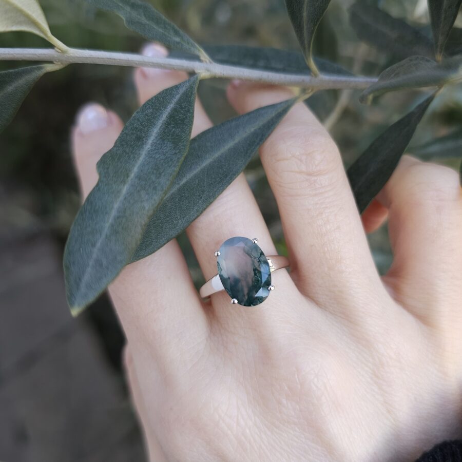 Ženski srebrni prsten SANSA, Moss Agate