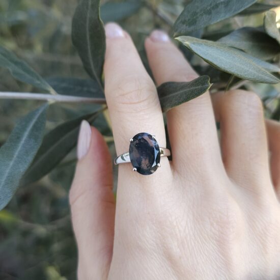 Ženski srebrni prsten SANSA, Moss Agate